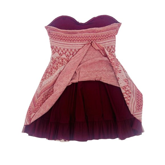 Free People Burgundy Shimmer Fit & Flare Tulle Trim Embroidered Sweetheart Dress - Picture 10 of 16